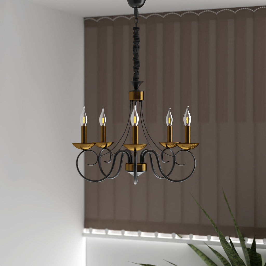 Traditional Wrought Iron Chandelier 5 Light Scrollwork E14 Fitting ~4997-0