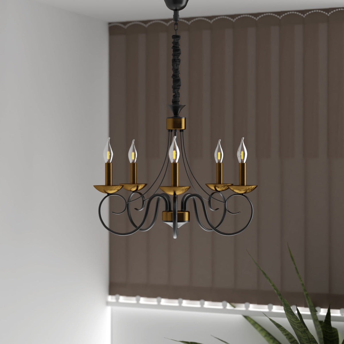 Traditional Wrought Iron Chandelier 5 Light Scrollwork E14 Fitting ~4997-0