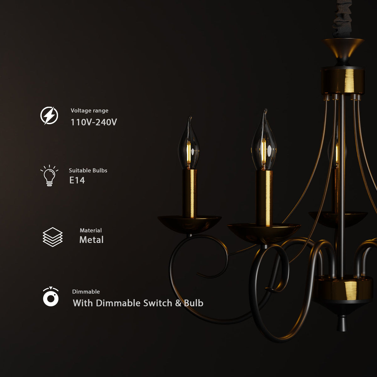 Traditional Wrought Iron Chandelier 5 Light Scrollwork E14 Fitting ~4997-4