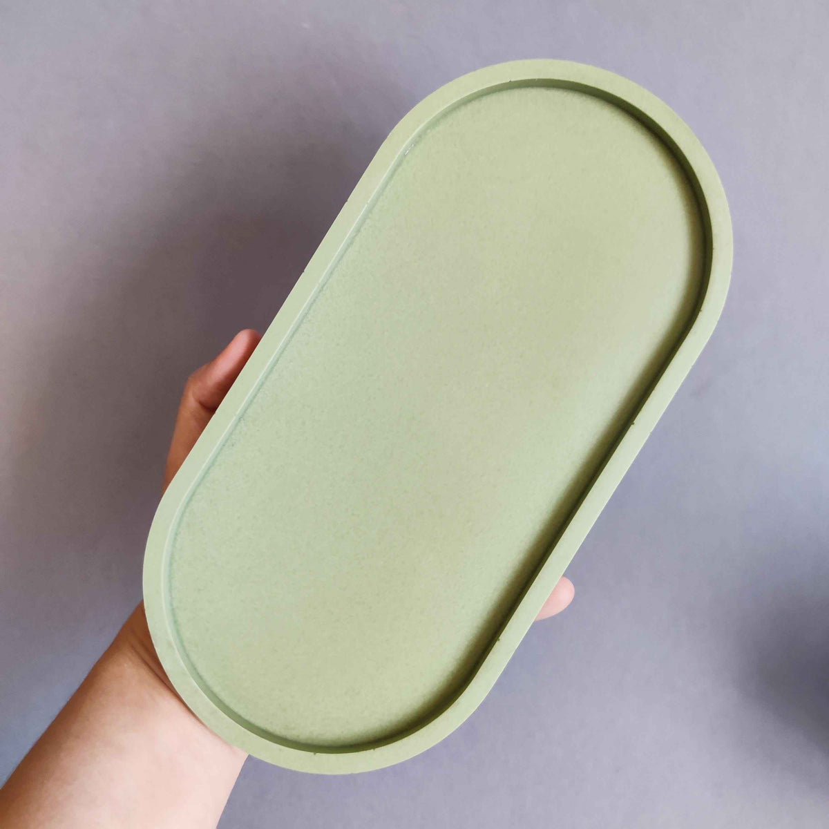 Medium size oval tray, marble design/sage green-5