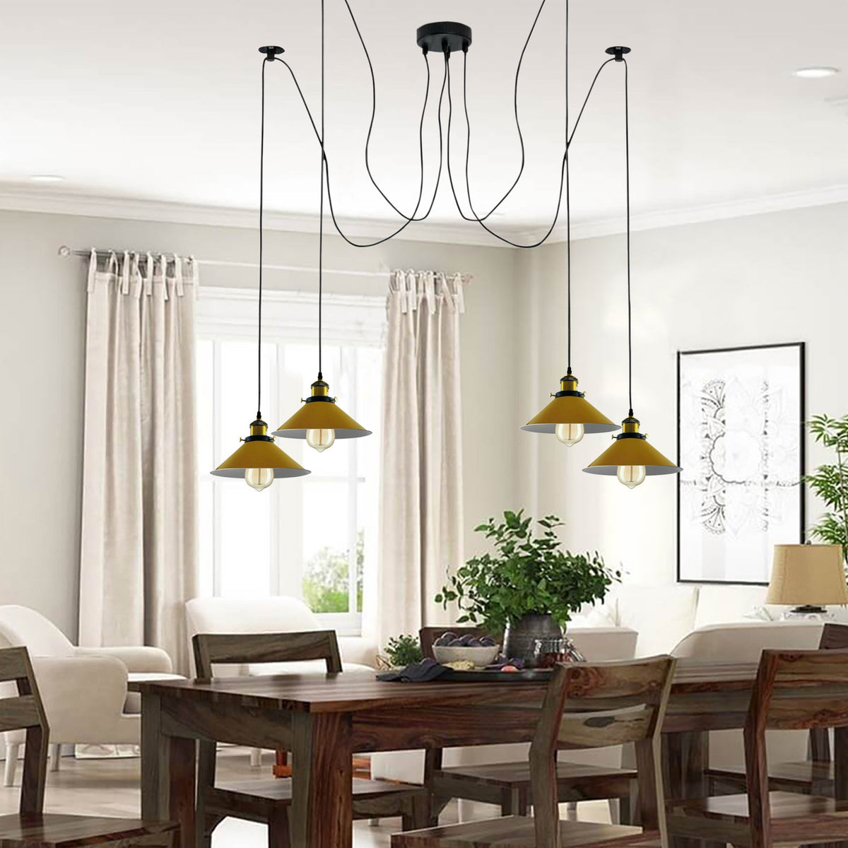 Modern Spider Braided Pendant lamp Yellow Cone Shades Ceiling Lighting~3432-1