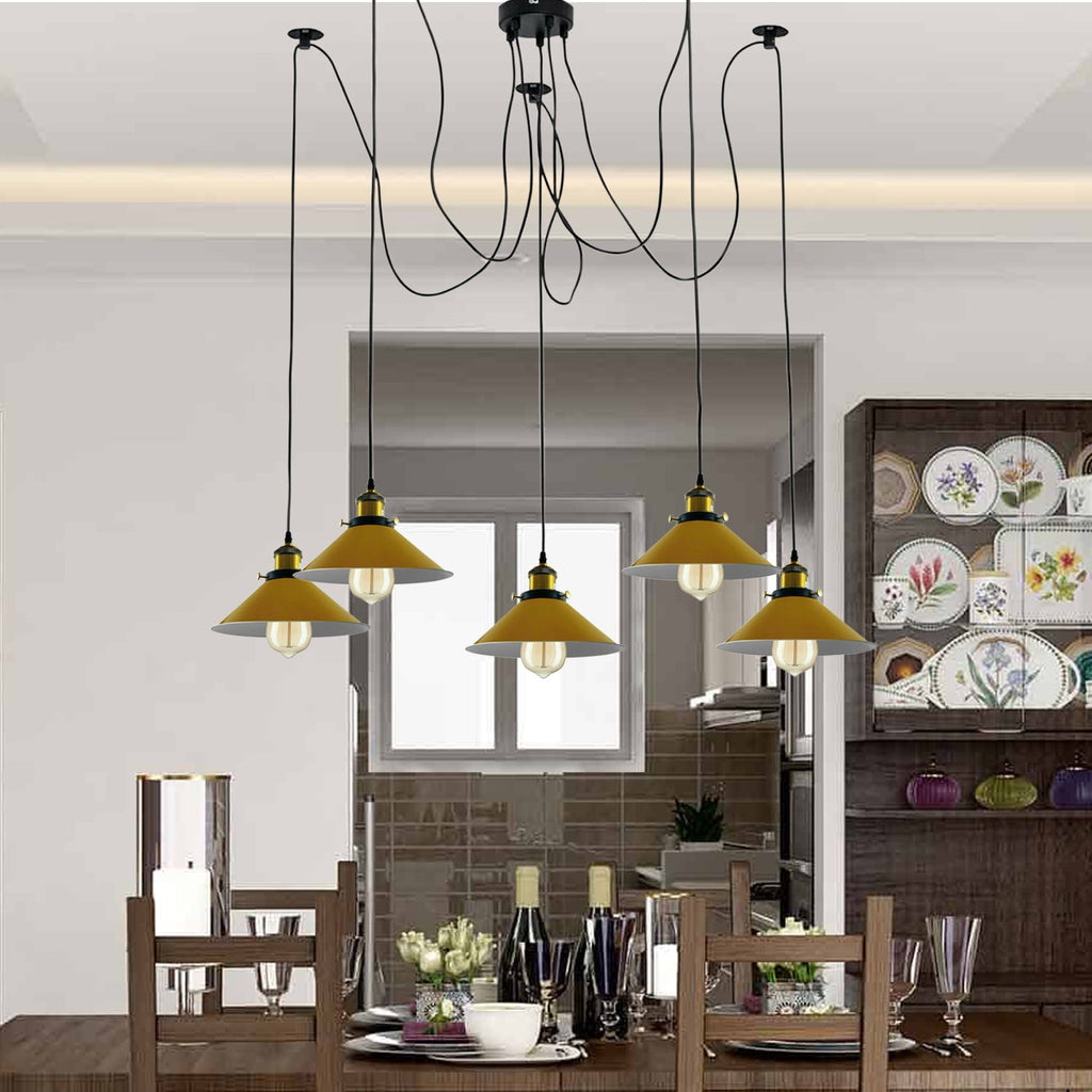 Modern Spider Braided Pendant lamp Yellow Cone Shades Ceiling Lighting~3432-2