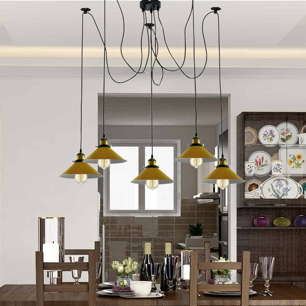 Modern Spider Braided Pendant lamp Yellow Cone Shades Ceiling Lighting~3432-2