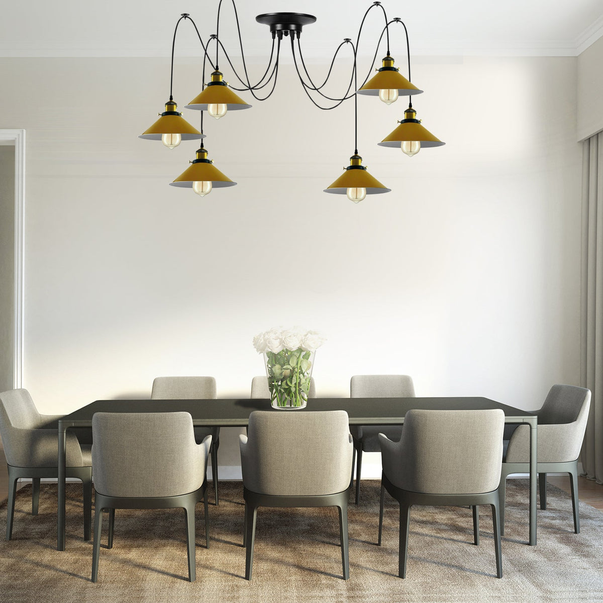 Modern spider Braided Pendant Clusters of Hanging Yellow Cone Shades Ceiling lamp Lighting~3436-1