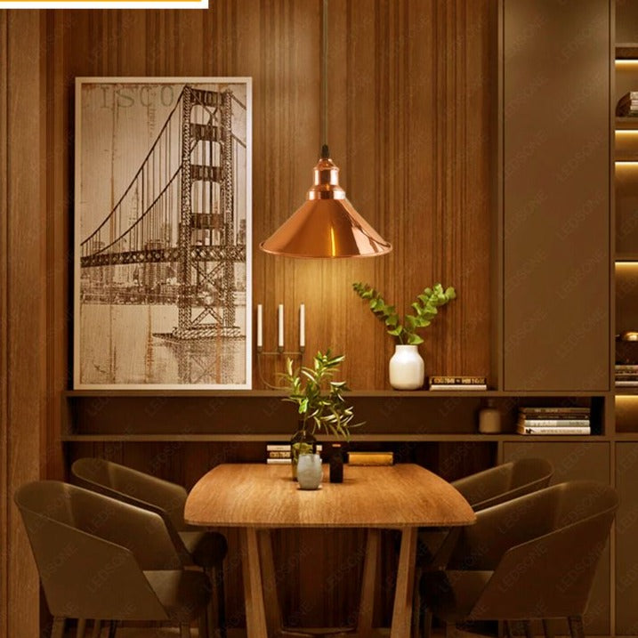 Rose Gold Industrial Pendant Light – Cone Ceiling Lamp with E27 Holder for Kitchen,Bedroom~3818-2