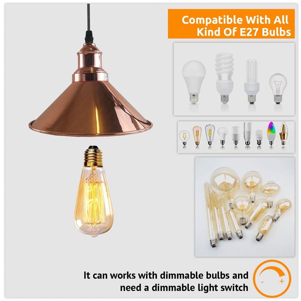 Rose Gold Industrial Pendant Light – Cone Ceiling Lamp with E27 Holder for Kitchen,Bedroom~3818-4