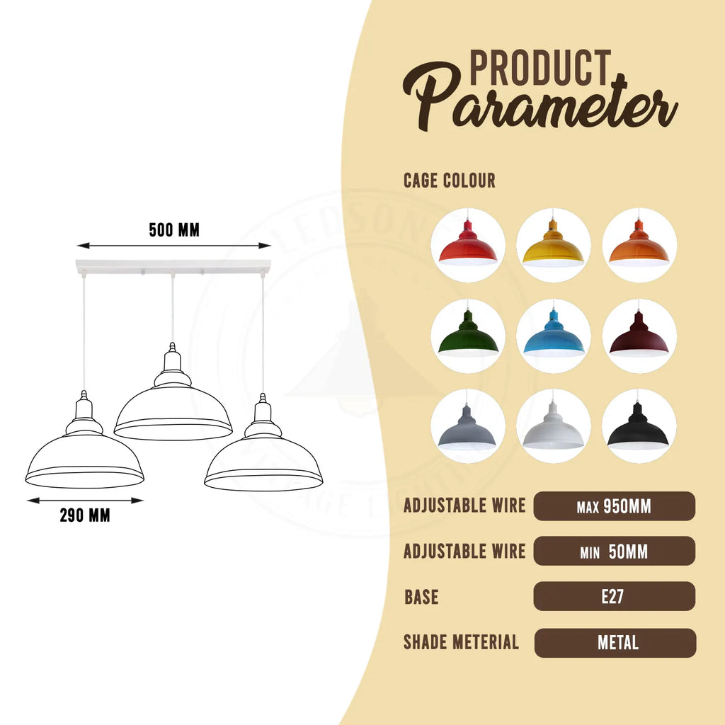 3 Way Adjustable Pendant Light Metal Retro Hanging Light ~4299-2