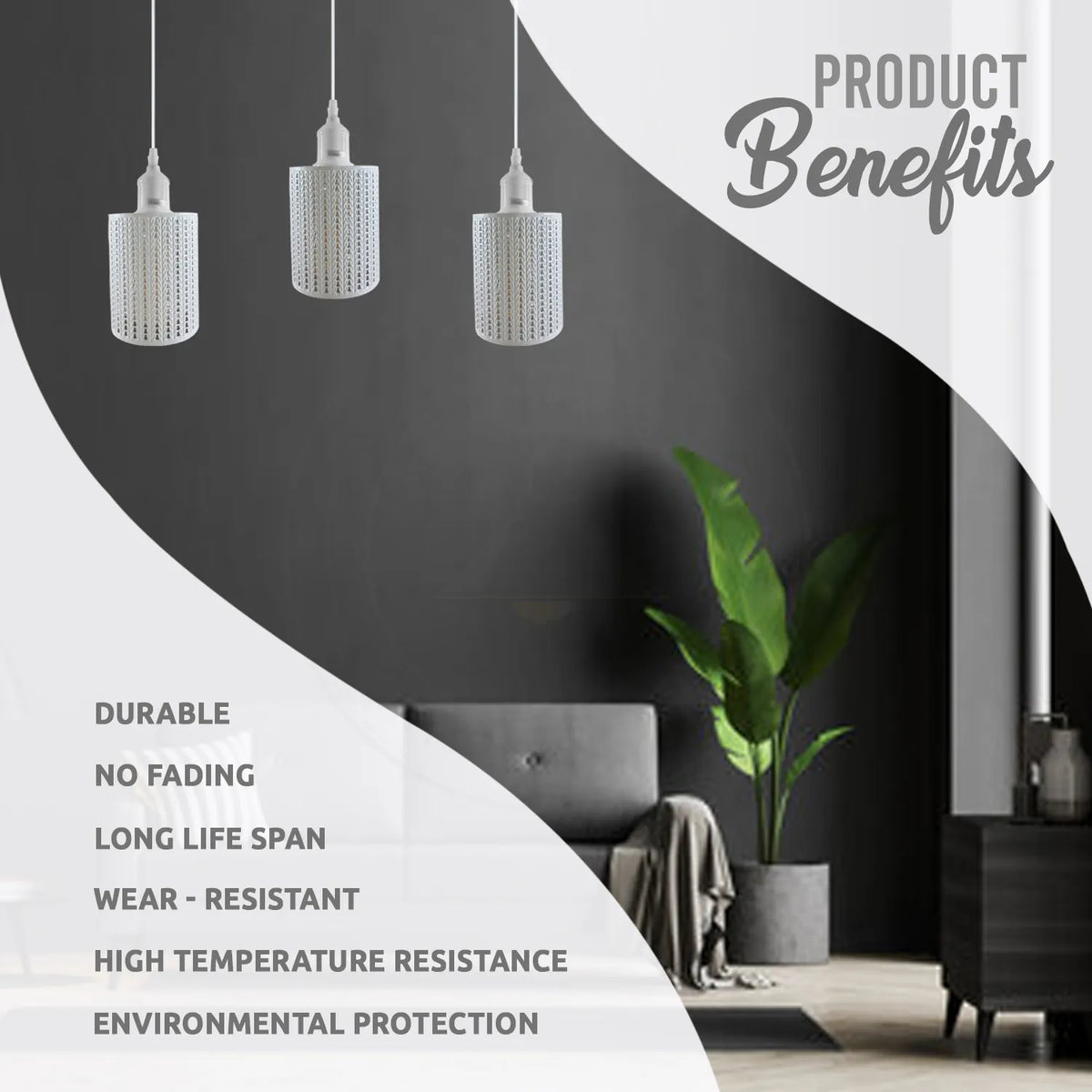 Adjustable 3-Light Metal Cage Pendant Light - E27 Base ~4328-4