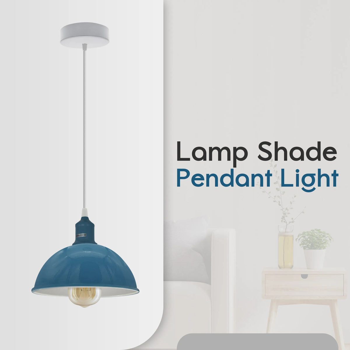 2Pack E27 Dome Cyan Blue Metal Pendant Light 21cm ~4298-0