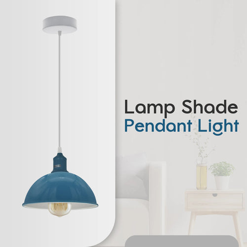 2Pack E27 Dome Cyan Blue Metal Pendant Light 21cm ~4298-0