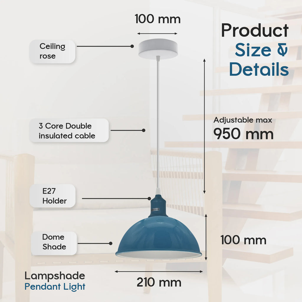 2Pack E27 Dome Cyan Blue Metal Pendant Light 21cm ~4298-1