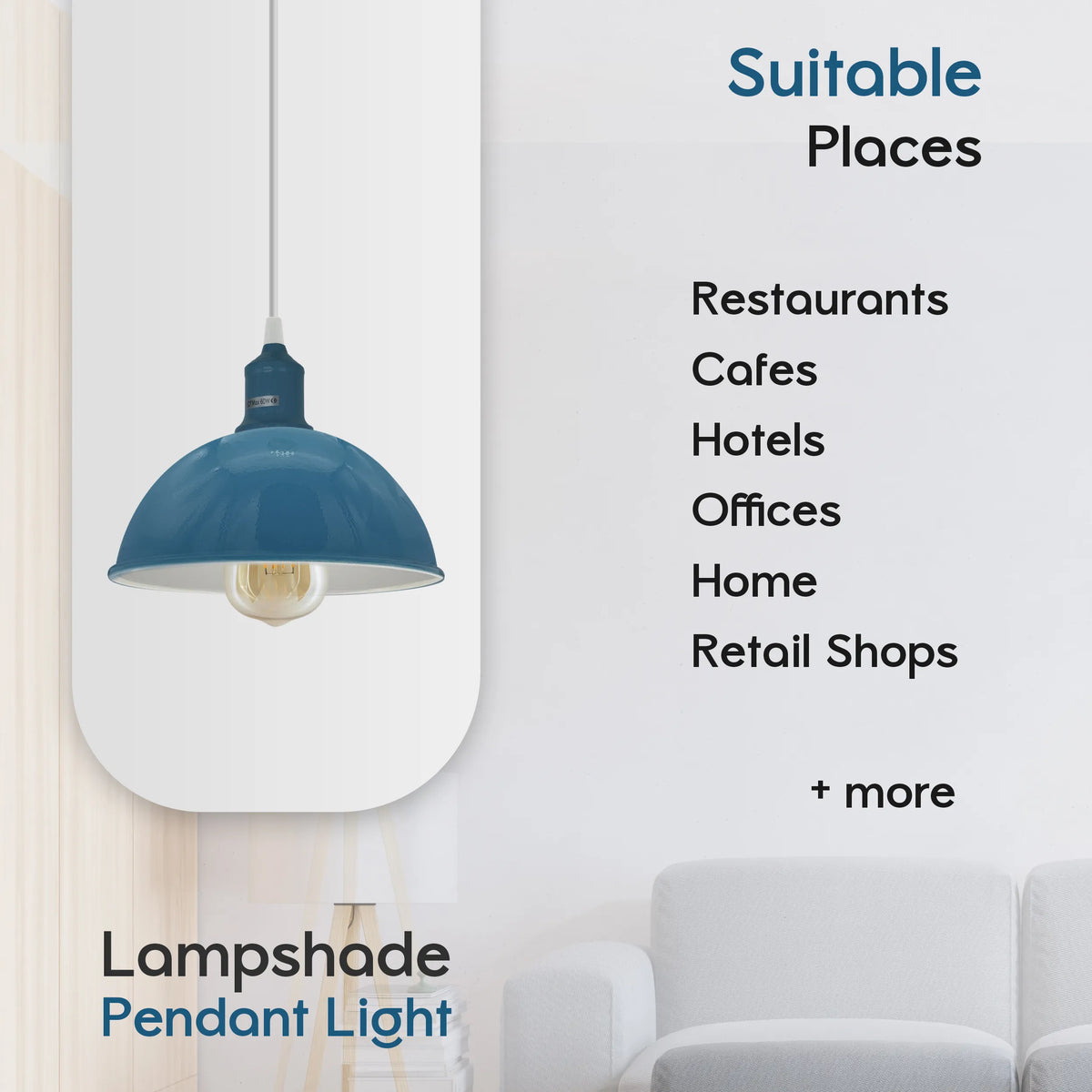 2Pack E27 Dome Cyan Blue Metal Pendant Light 21cm ~4298-3