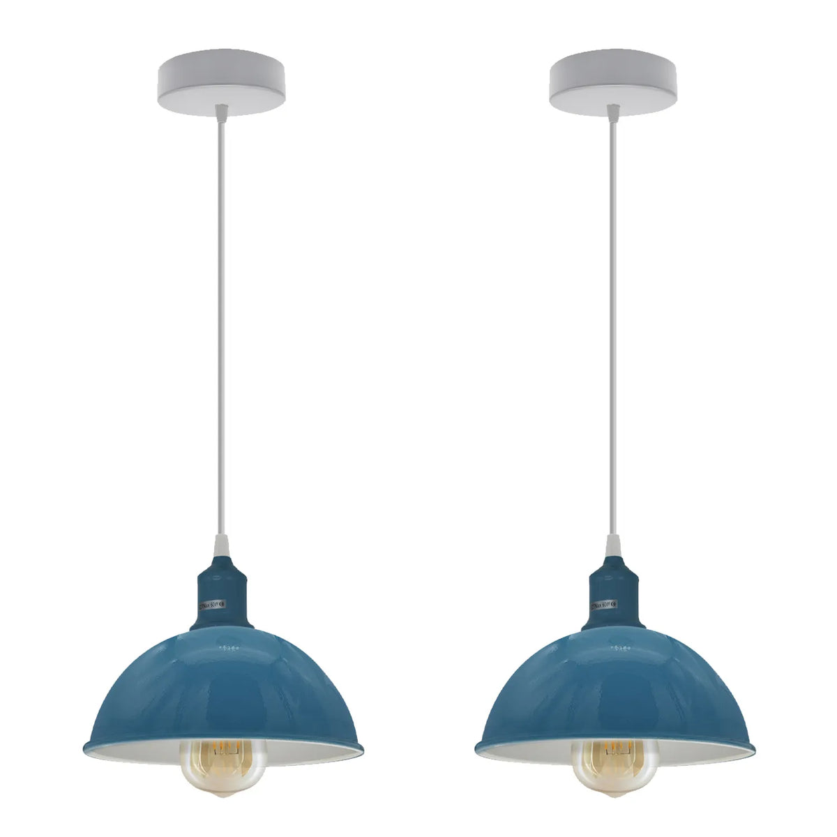 2Pack E27 Dome Cyan Blue Metal Pendant Light 21cm ~4298-5