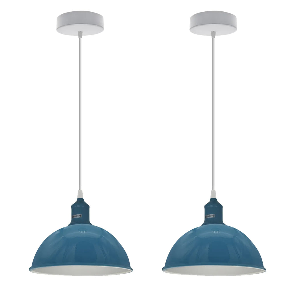 2Pack E27 Dome Cyan Blue Metal Pendant Light 21cm ~4298-4