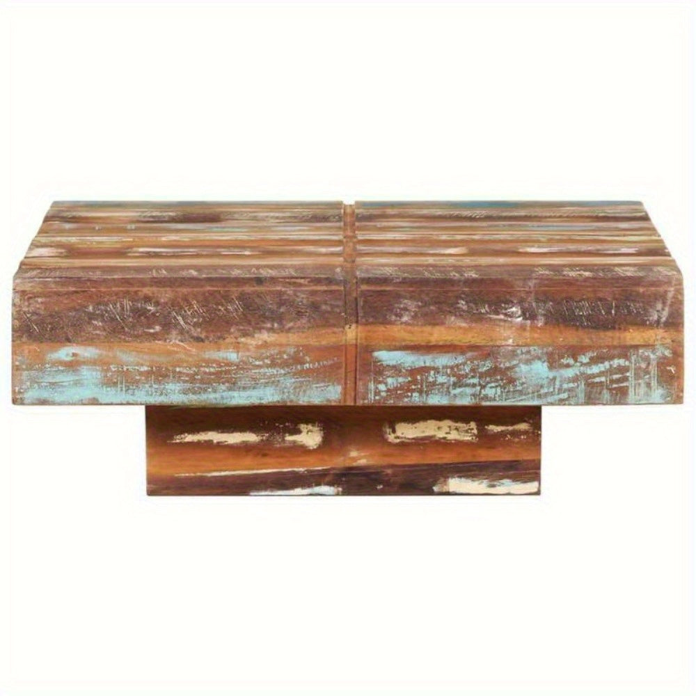 Elegant Coffee Table - 80X80X28 Cm Wood Pedestal Base(Brown)-4