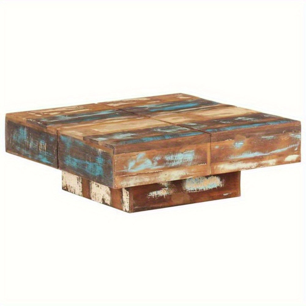 Elegant Coffee Table - 80X80X28 Cm Wood Pedestal Base(Brown)-2