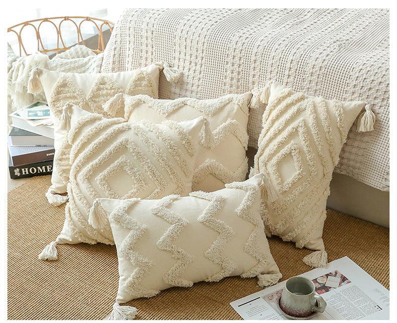 Boho Cotton Cushion Cover with Tassels Tufted Design - 45x45cm Home Decoration