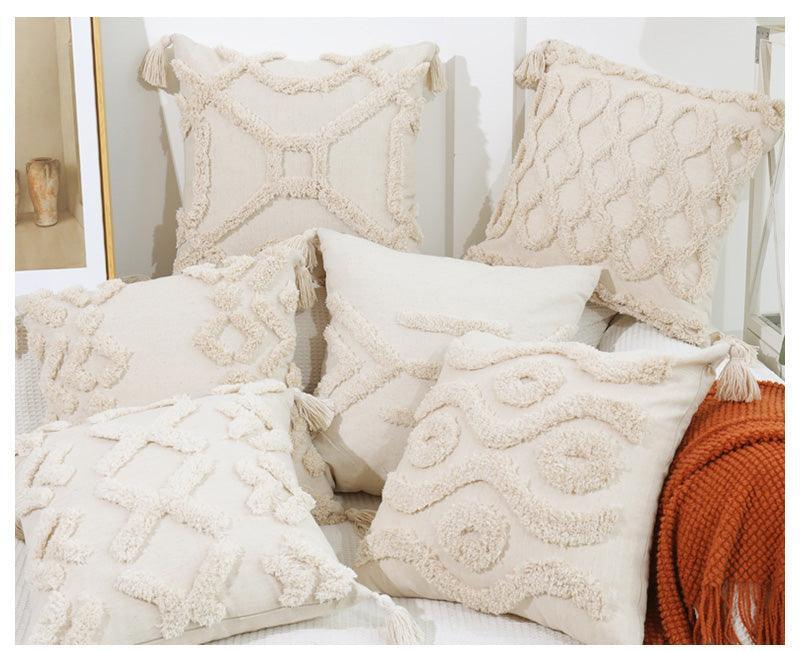 Boho Cotton Cushion Cover with Tassels Tufted Design - 45x45cm Home Decoration