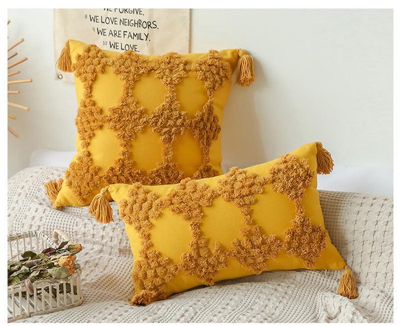 Boho Cotton Cushion Cover with Tassels Tufted Design - 45x45cm Home Decoration