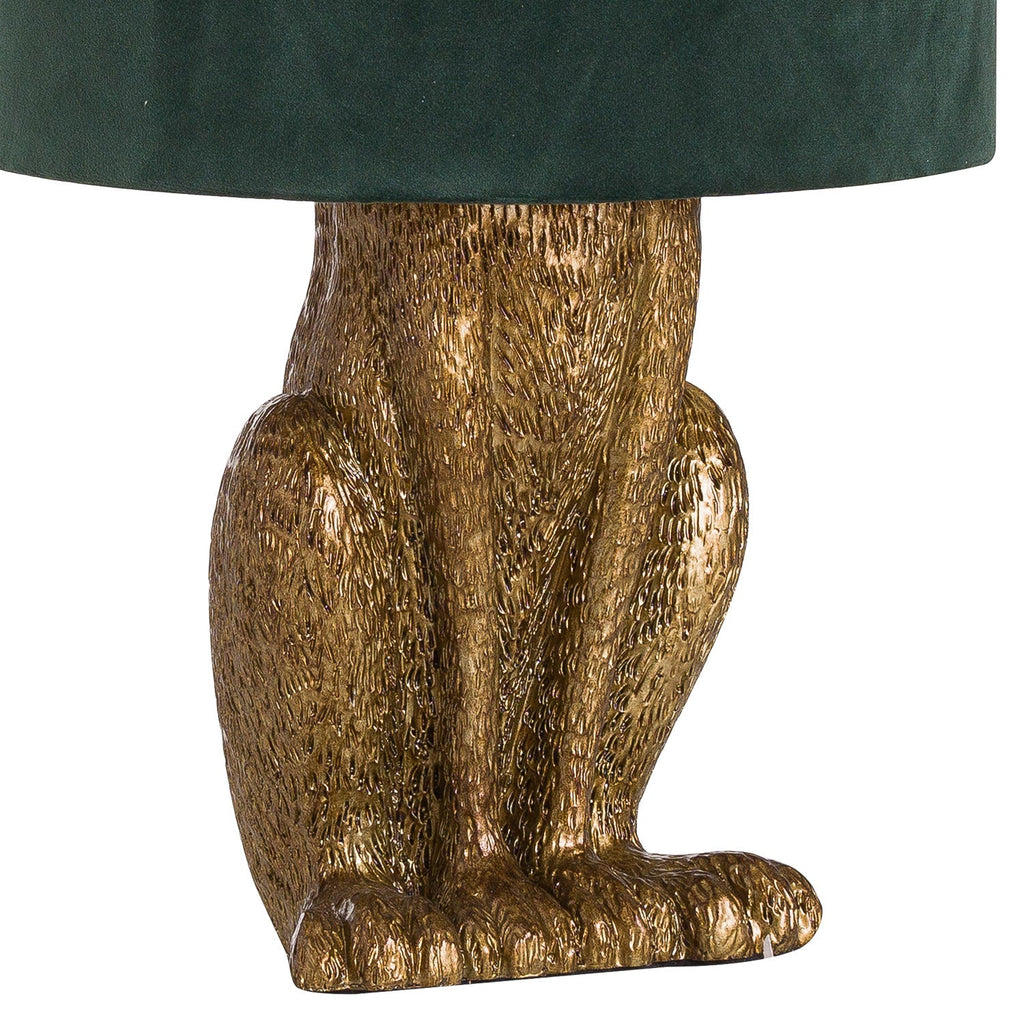 Antique Gold Hare Table Lamp With Green Velvet Shade-2