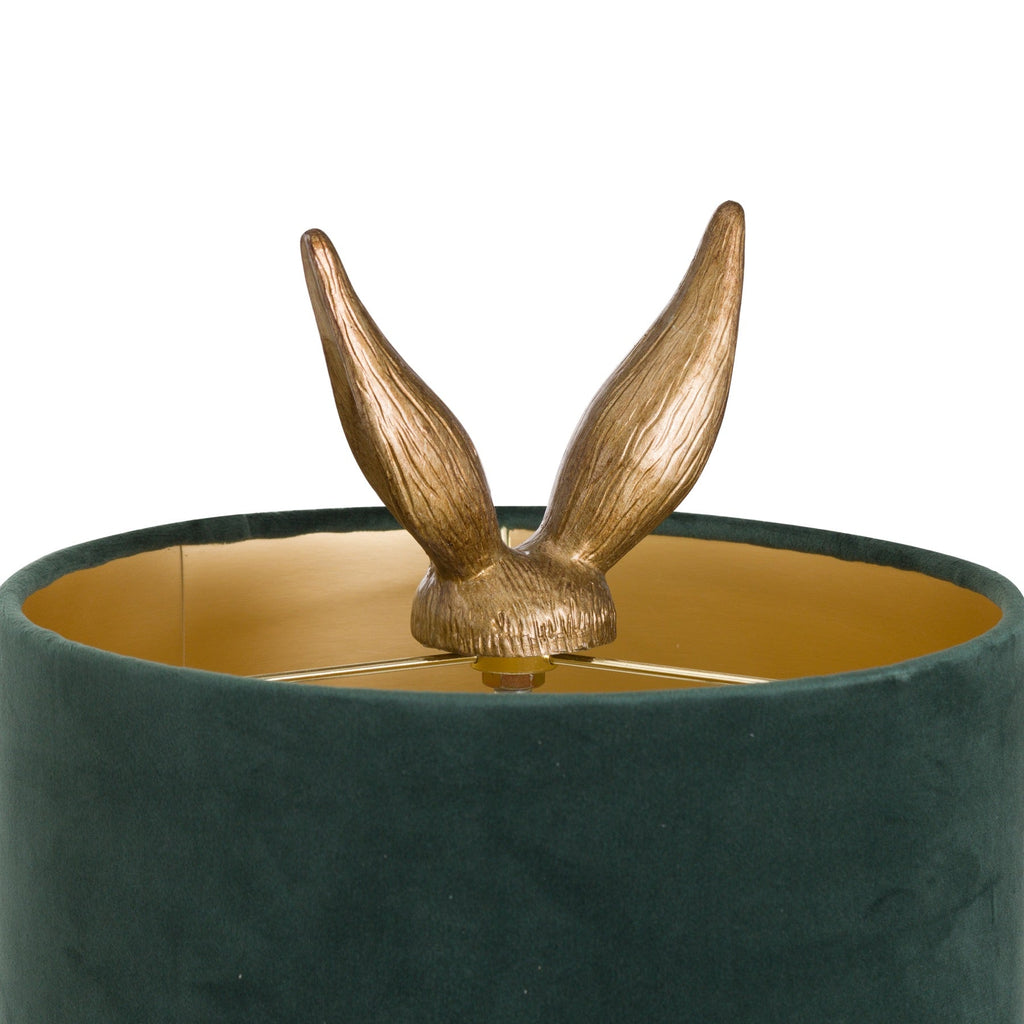 Antique Gold Hare Table Lamp With Green Velvet Shade-3