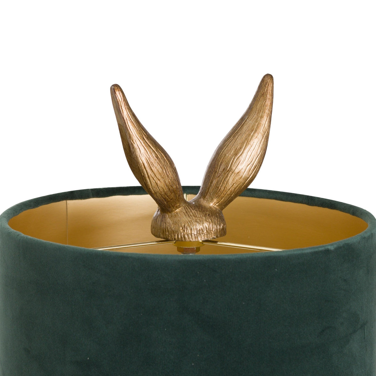 Antique Gold Hare Table Lamp With Green Velvet Shade-3