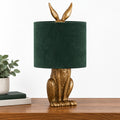 Antique Gold Hare Table Lamp With Green Velvet Shade-0