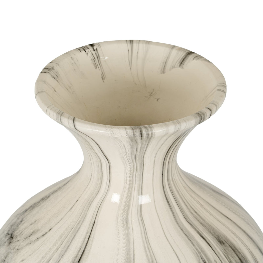 Marble Effect Ellipse Large Vase - White Glass Decorative Vase-1
