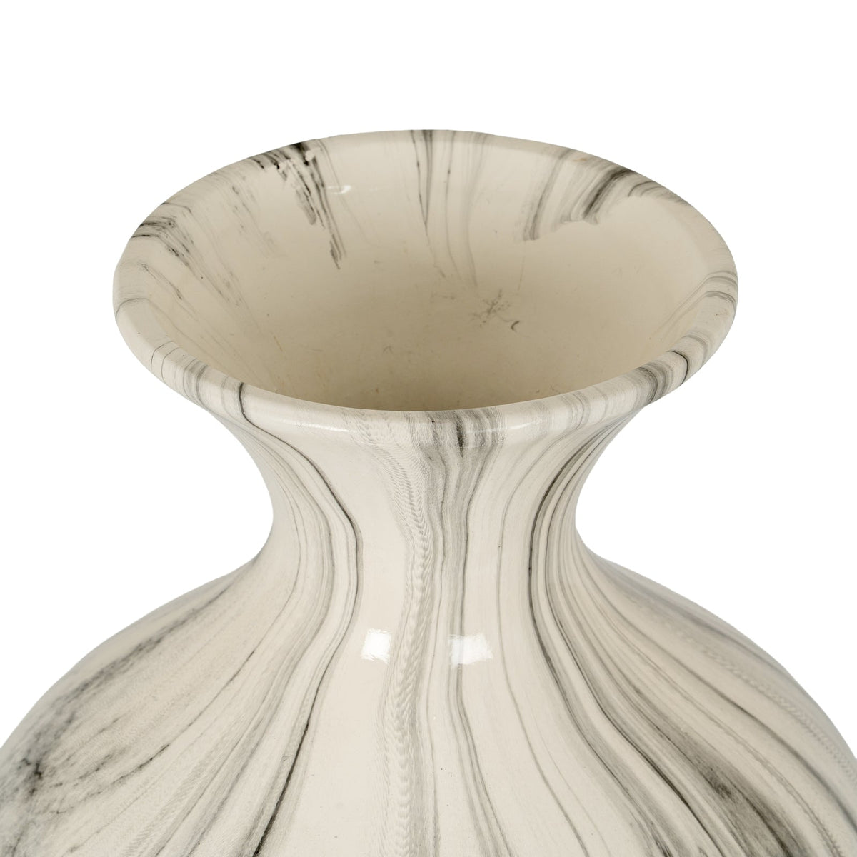 Marble Effect Ellipse Large Vase - White Glass Decorative Vase-1