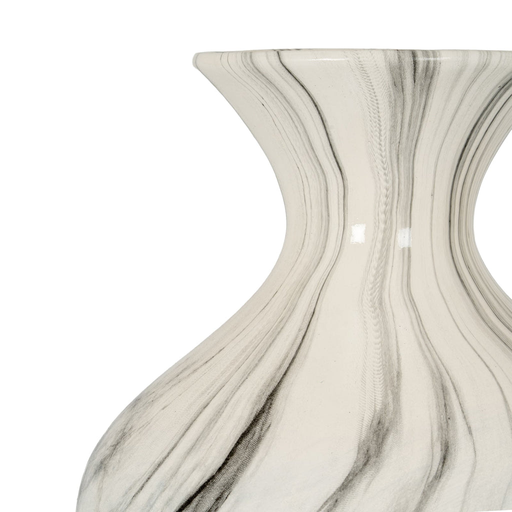 Marble Effect Ellipse Large Vase - White Glass Decorative Vase-2