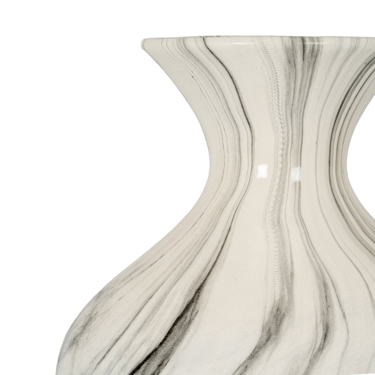 Marble Effect Ellipse Large Vase - White Glass Decorative Vase-2