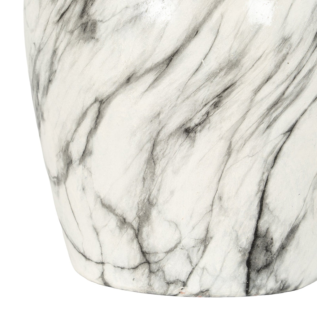 Marble Effect Ellipse Large Vase - White Glass Decorative Vase-3