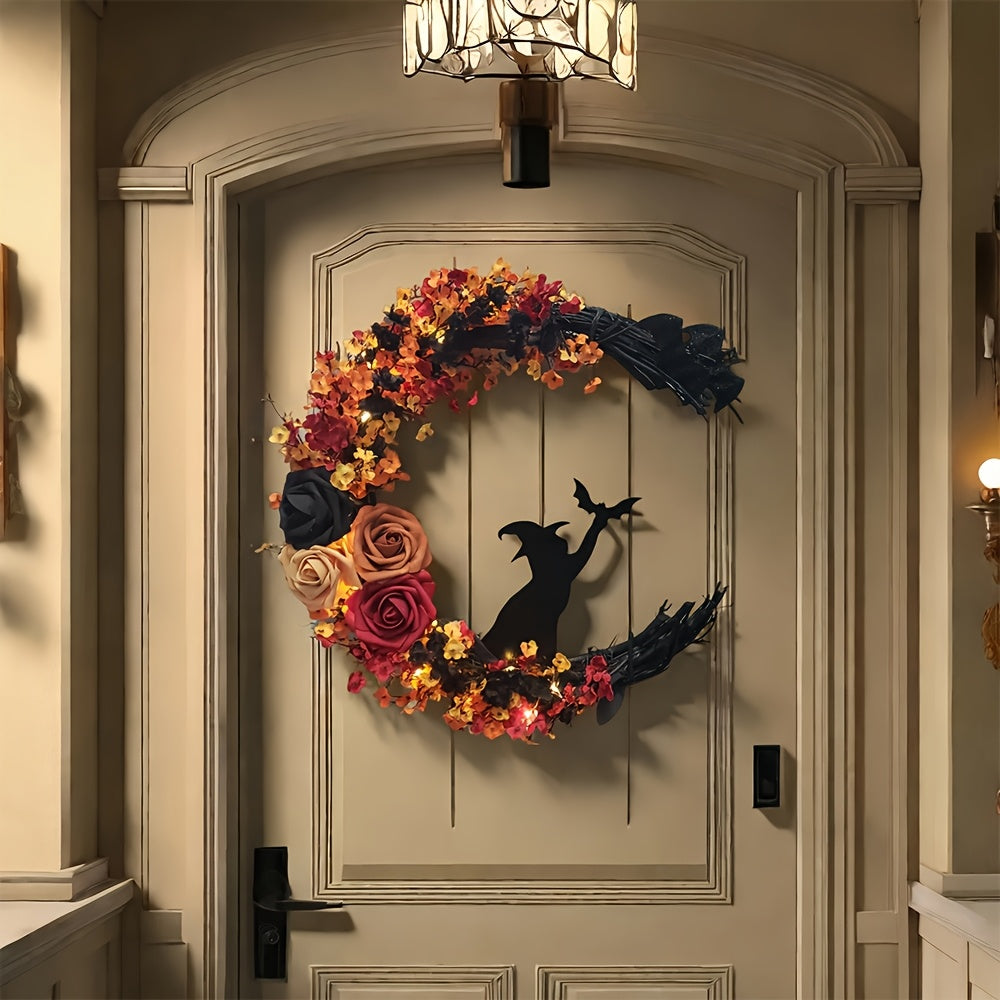 Gothic Halloween Wreath Witch Cat Moon Decor-3