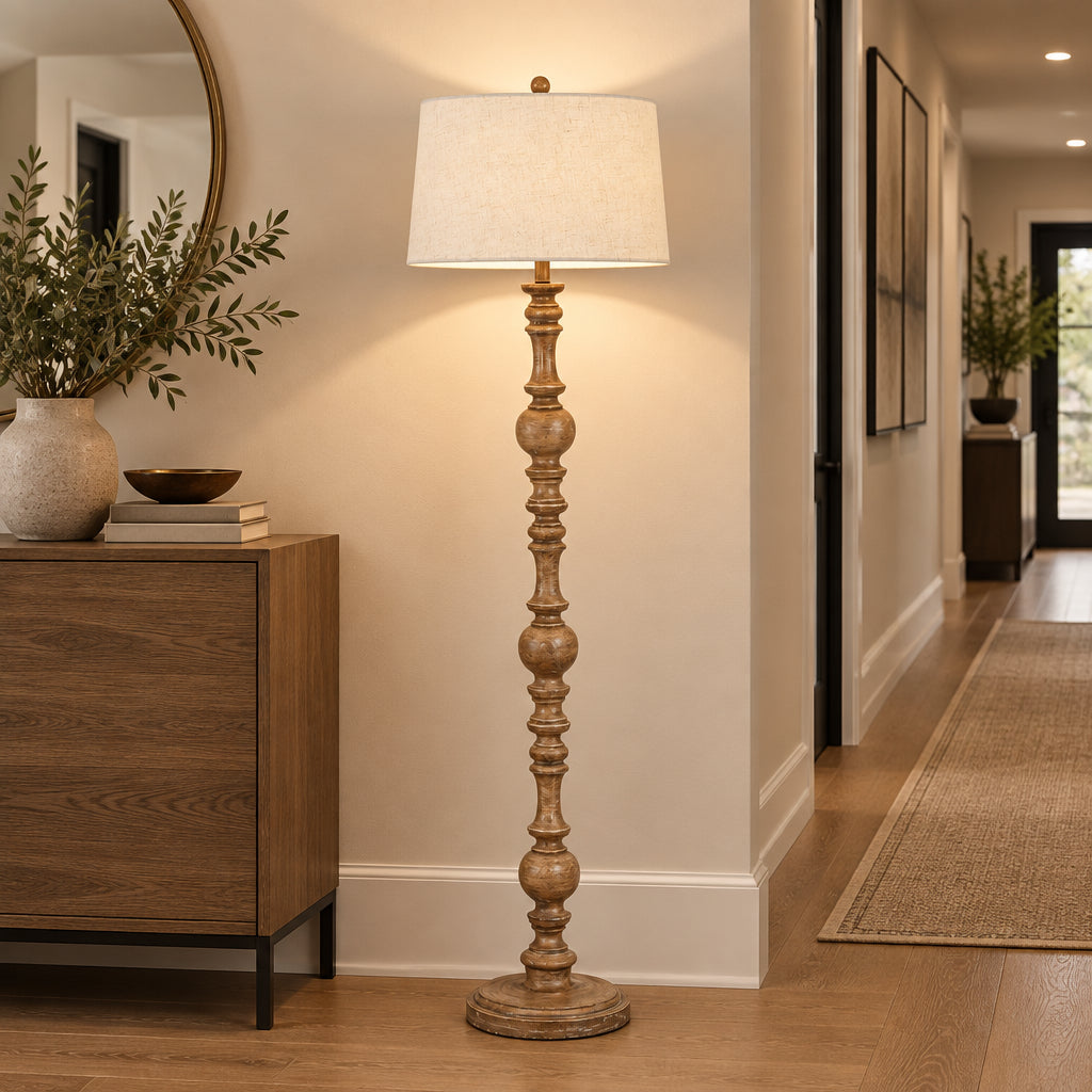 Seraphia Floor Lamp With Edged Linen Shade-1
