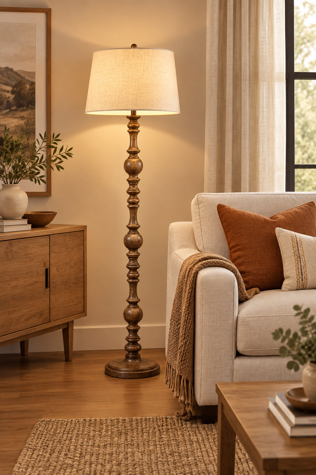 Seraphia Floor Lamp With Edged Linen Shade-0