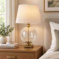 Lunel Glass Orb Table Lamp With Edged Linen Shade-0