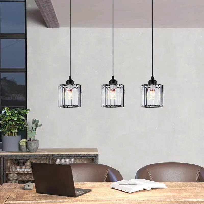 Modern Linear Pendant Lighting with Rectangle Clear Crystal Shade~5051-1