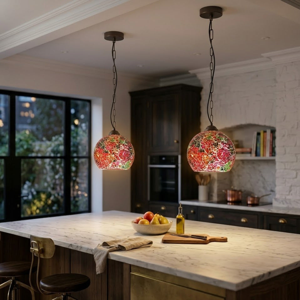 Vintage Mosaic Globe Ceiling Pendant Light - Handcrafted Hanging Tiffany Light~4989-0