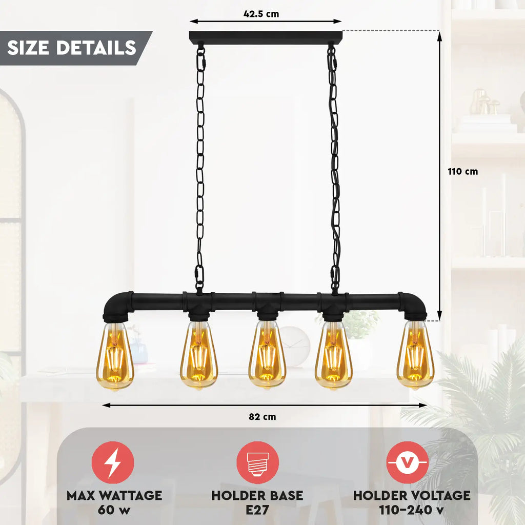 5 Way Industrial Steampunk Pipe Pendant Ceiling Light E27~2368-1