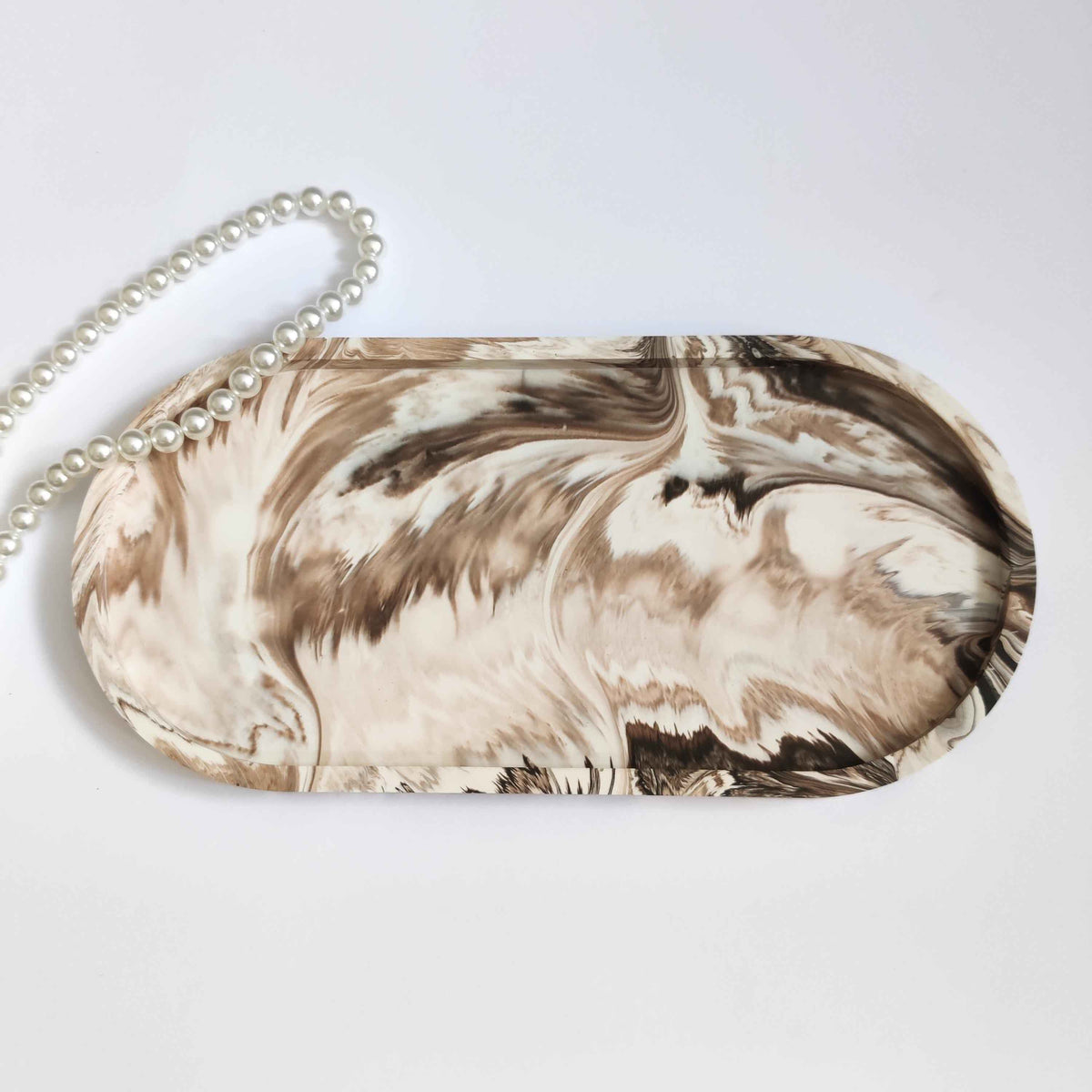 Medium size oval tray, marble design/sage green-6