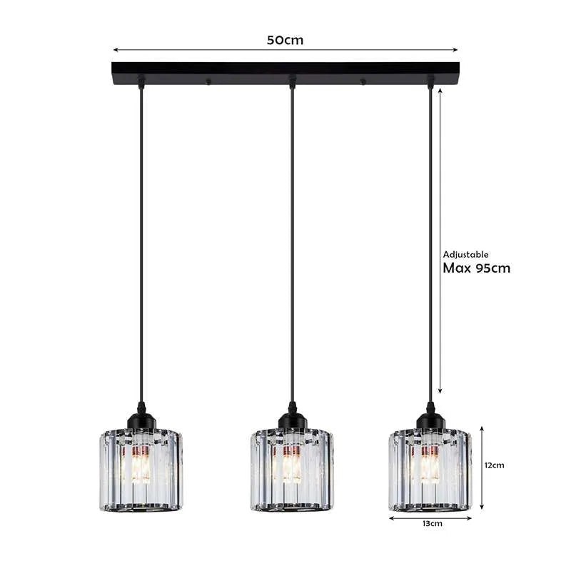Modern Linear Pendant Lighting with Rectangle Clear Crystal Shade~5051-3