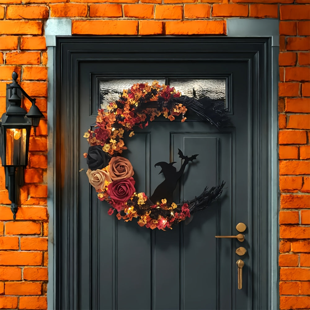 Gothic Halloween Wreath Witch Cat Moon Decor-1
