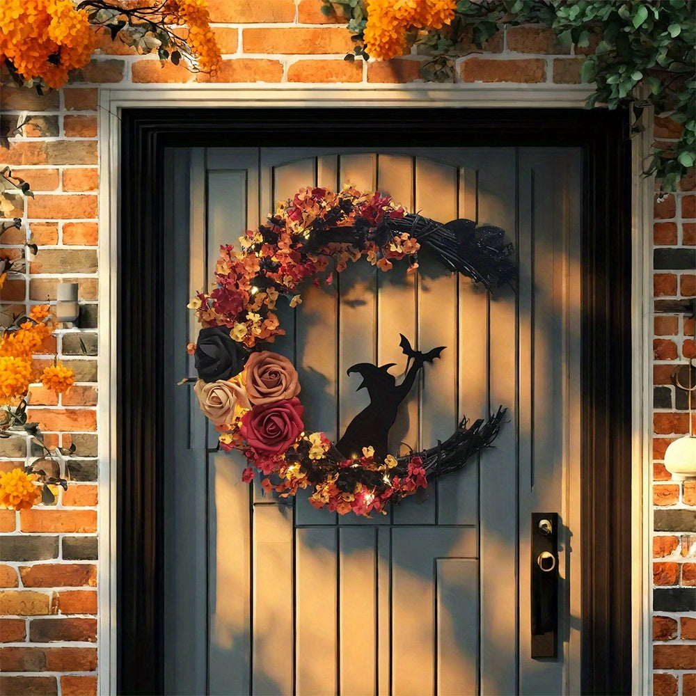 Gothic Halloween Wreath Witch Cat Moon Decor-4