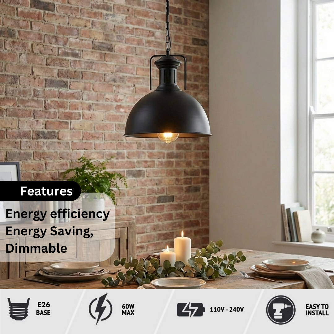 40cm Large Black Pendant Light With Chain ~6579-2
