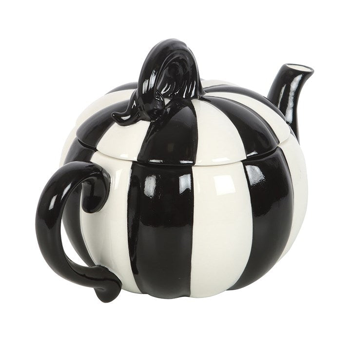Black and White Striped Pumpkin Teapot-2