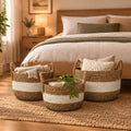 White/Natural Seagrass Set of Three Storage Baskets-0