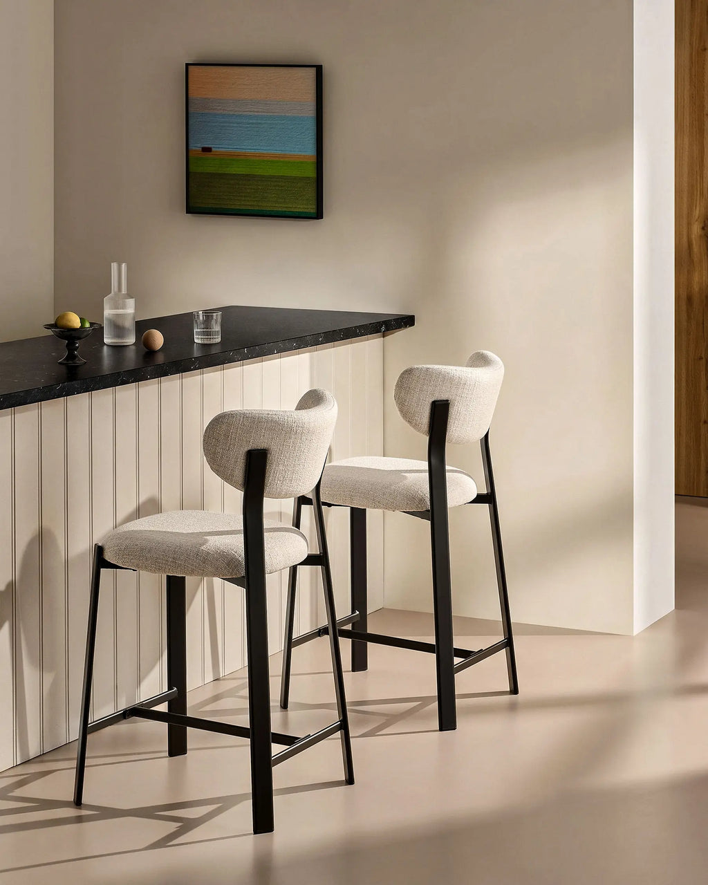 Bramley White Linen Blend Bar Stools [65cm][Set of 2]-2