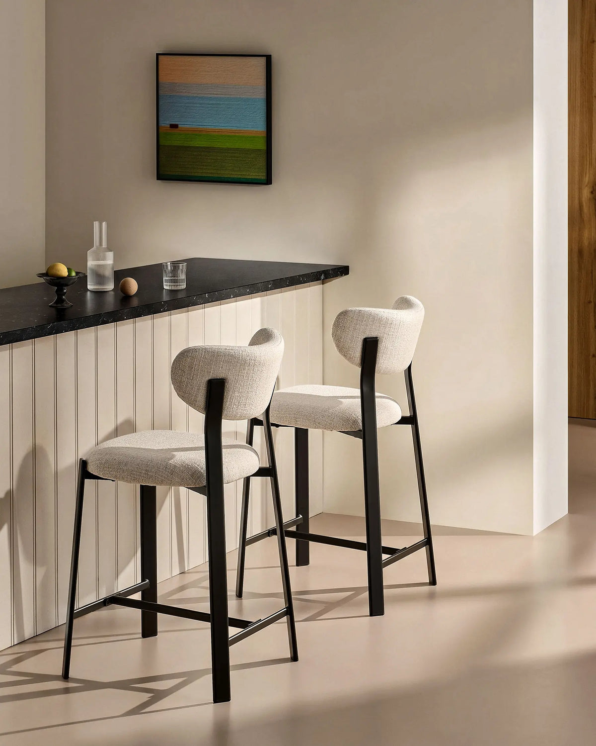 Bramley White Linen Blend Bar Stools [65cm][Set of 2]-2