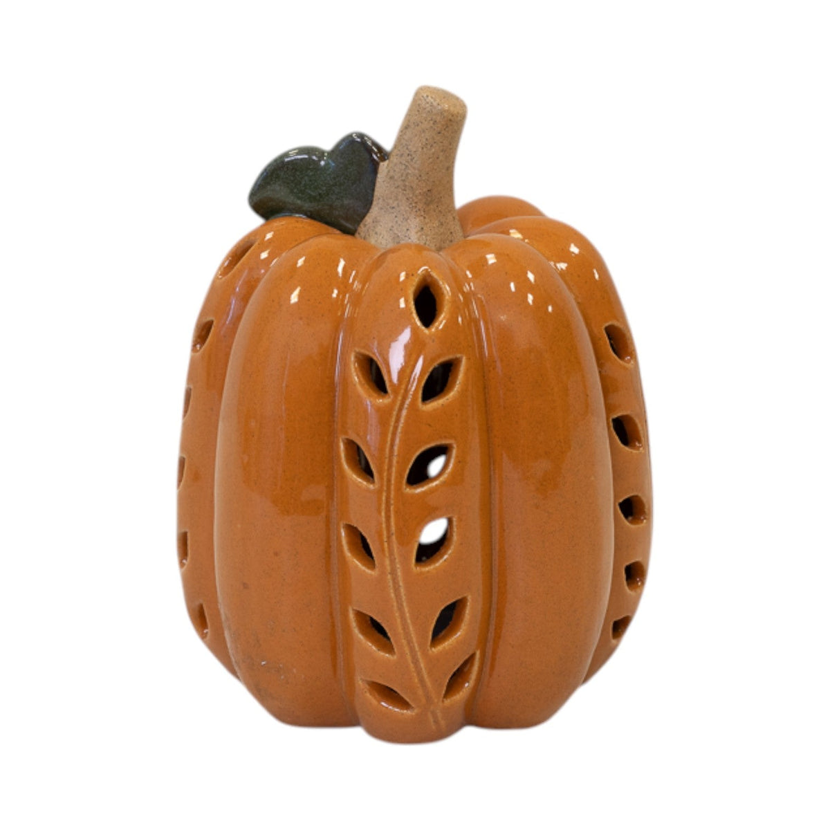 Orange LED Pumpkin with Open Leaf detail-0