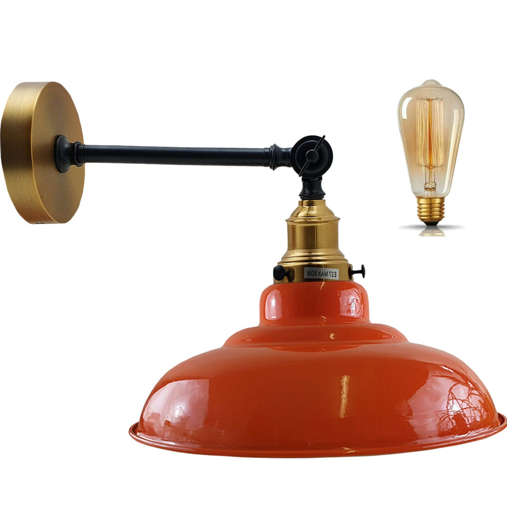 Orange Shade With Adjustable Curvy Swing Arm Wall Light Fixture Loft Style Industrial Wall Sconce~3468-3